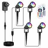 APONUO RGB Gartenbeleuchtung 12V, 30m LED RGB Gartenscheinwerfer, Wegbeleuchtung mit Adapter, Gartenleuchte mit Fernbedienung IP66 wasserdicht (4er Pack)