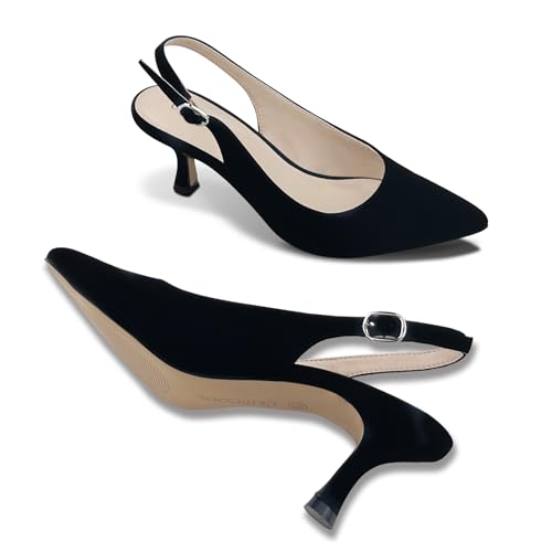 Slingback Kitten Heels for Women Pumps Pointed Toe Low Heel 2.7 in Kitten Heels Women Pumps Slip On Dress Shoes with Buckle Strap for Dating Party Working2
