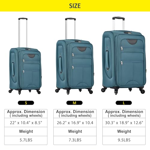 Green Expandable 3 Piece Suitcase Softside Luggage Travel Set with TSA Lock3
