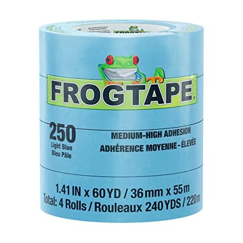FrogTape 250 Light Blue Moderate Temperature Performance Grade Masking Tape, Medium-High Adhesion, 36mm x 55m, 4 Rolls per Pack (105328) Cover