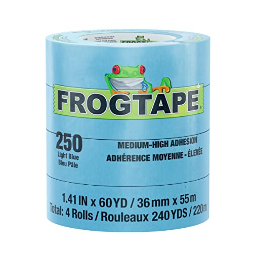 Frogtape 250 Light Blue Moderate Temperature Performance Grade Masking Tape, Medium-High Adhesion, 36Mm X 55M, 4 Rolls Per Pack (105328) #TOP6