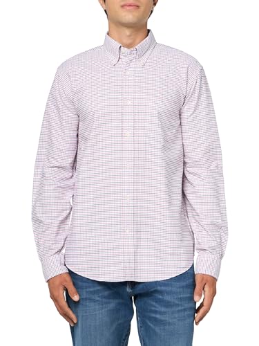 Brooks Brothers Men's Friday Poplin Long Sleeve Pattern Sport Shirt, White/Red Tattersall, Medium