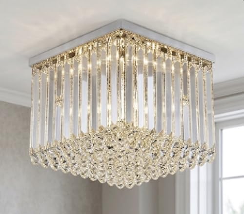 Image of Sanleen Square LED Ceiling Chandelier Light 1x1 Feet, Modern Decorative Flush Mount Ceiling Light Fixture for Living Room, Bedroom & Dining Room, Designer Home Interior Lighting