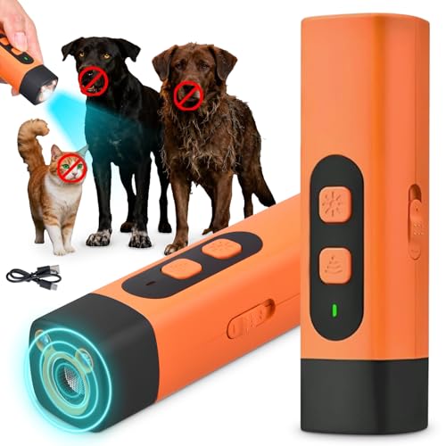 Antibell Ultraschall Gerät, Anti Bell Gerät Hunde, Wiederaufladbar, Ultraschall Hundegebell mit 3 Einstellbaren Frequenzen Stroboskop Taschenlampe, für Kleine Große Hunde Innen Außenbereich Hund