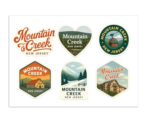 Mountain Creek New Jersey Sticker Sheet - 6 Pack Travel Souvenir Decals Featuring Ski Resort Lodge and Scenic Views
