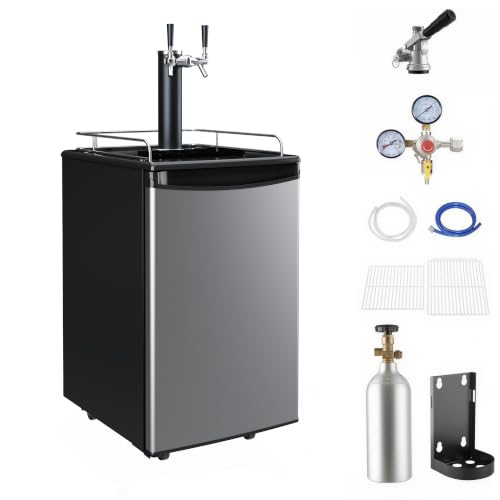 Image of IDEALHOUSE 152L 5.4 Cu. ft Double Tap Beer Kegerator, Compact Draft Beer Keg Refrigerator Dispenser with Imitation Stainless Steel Door, Beverage Cooler for Home Bar, Party & Small Commercial Use