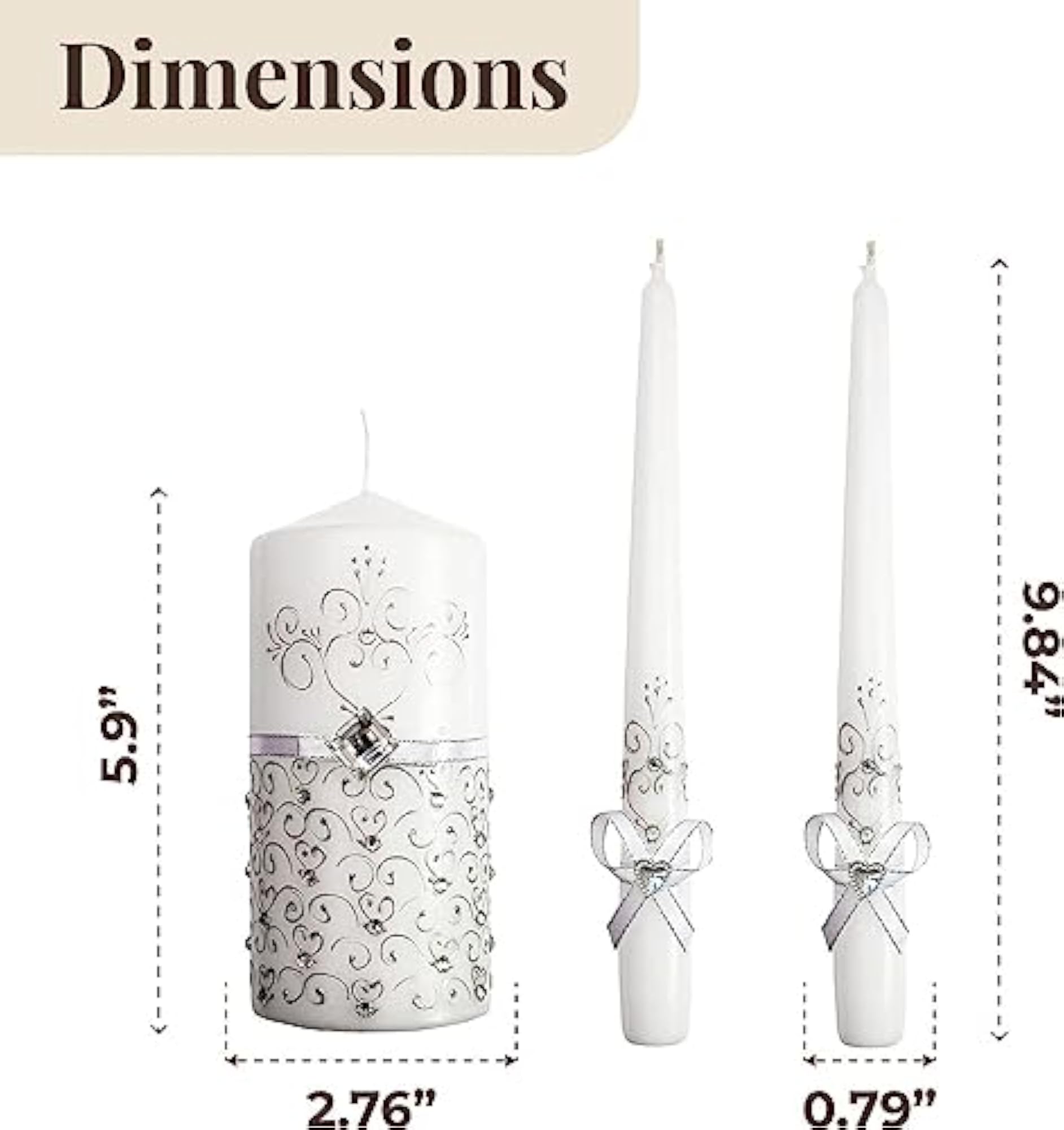 Unity Candles for Wedding Ceremony Set - 3 Pcs