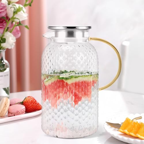 Set of 2 - 2 L Clear Borosilicate Glass Water Jugs with Lid, Vintage Style Pitcher for Iced Tea, Juice, Milk, Coffee, Wine, and All Beverages - Image 2