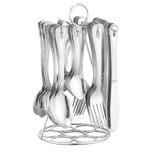 Parage Imperio Premium Stainless Steel Cutlery Set - Set of 25 (Contains: 6 Table Spoons, 6 Tea Spoons, 6 Forks, 6 Knives, 1 Stand) - Silver