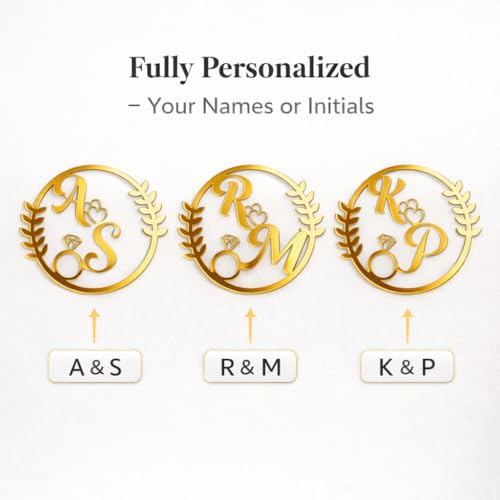 Image of LET'S DIY Personalized Round Acrylic Wall Sign - Custom Couple Initials /Names - Shiny Mirror Gold or Silver - Wedding, Anniversary & Home Decor - Lightweight - Custom Sizes & Shapes Available