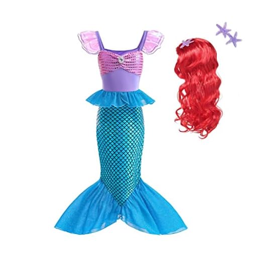 Lito Angels Disfraz Vestido Sirenita Princesa Ariel Sirena con Peluca de Pelo para Niñas Talla 4-5 años, Azul Morado (Número de Etiqueta 120)