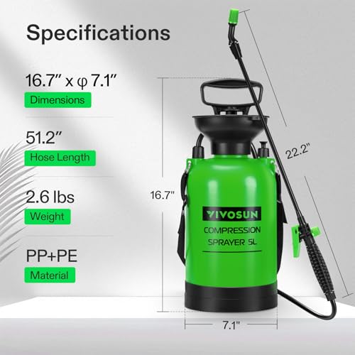 Image of VIVOSUN 1.35-Gallon Pump Sprayer, Pressurized Lawn & Garden Sprayer with Adjustable Shoulder Strap, for Plants Spraying, Garden Watering and Household Cleaning