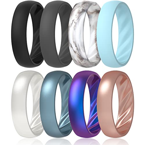 ThunderFit Women's Silicone Wedding Rings, Rubber Engagement Bands 6mm Wide 2mm Thick - 1/4/6/8/9/12 Variety Multipack