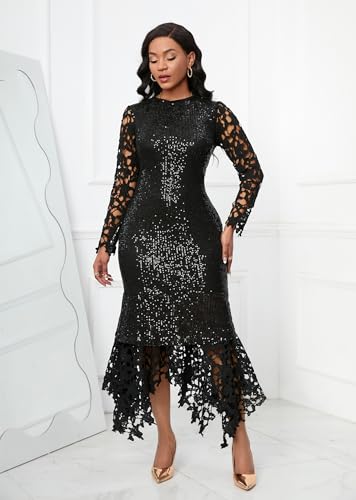 IWFEV Sequins Floor-Length Hollow Asymmetrical Women's Maxi Dress Lace Dress Party Evening Dress3