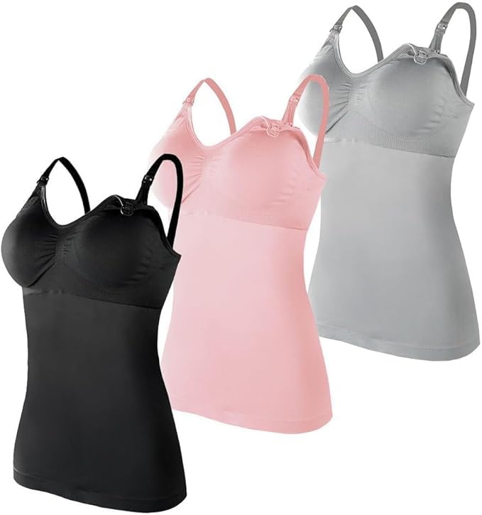 Camisola de lactancia de algodón para mujer, 3 piezas, camiseta sin mangas para lactancia, camisola larga sin anillo de acero