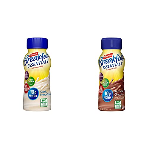 Carnation Breakfast Essentials Ready-to-Drink, Classic French Vanilla, 8 Ounce Bottle (24 Pack) + Carnation Breakfast Essentials Ready-to-Drink, Rich Milk Chocolate, 8 Ounce Bottle (24 Pack)