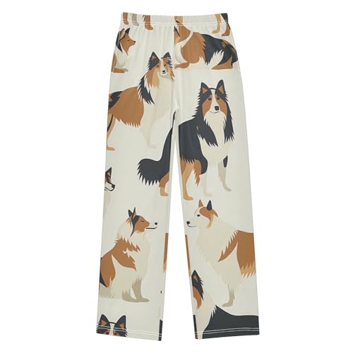 ZZXXB Collie Print Boys Long Pants Soft Trousers Elastic Waist Kids Lounge Bottoms with Pockets S-XL