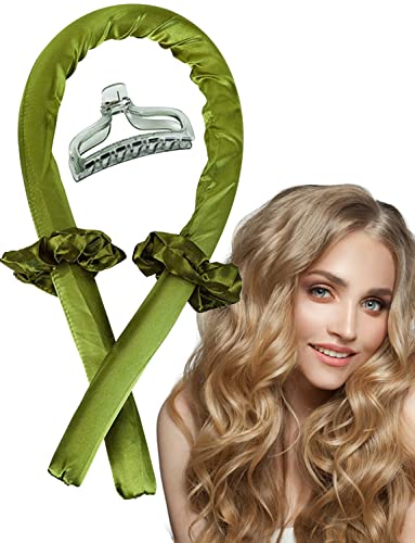 Rizador Sin Calor para Cabello,Rizadores de Pelo de Seda con Horquillas y Diademas, Cinta para Rizar Sin Calor para Dormir, No Daña el Cabello, para Cabello Largo y Largo Medio,Hogar y Fiestas (verde) Cover