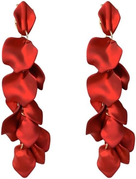 Exaggerated Statement Red Long Dangle Drop Floral Tassel Acrylic Rose Petal Flower Earrings for Women