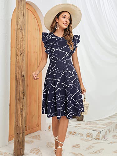 Image of YATHON Women's Vintage Ruffle Sleeve Floral A Line Cocktail Party Dresses