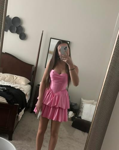 SEIM Strapless Corset Homecoming Dresses for Teens A Line Tiered Satin Cocktail Party Gowns4
