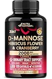 D-Mannose 2000mg with Cranberry & Hibiscus - Clinically Tested Strength for Urinary Tract Health - Supplement for Women - Bladder, Liver & Microflora Support - Made in USA - Vegan, 120 Capsules