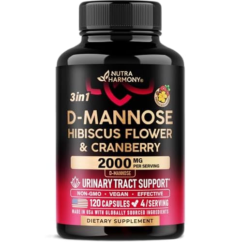 D-Mannose 2000mg with Cranberry & Hibiscus - Clinically Tested Strength for Urinary Tract Health - Supplement for Women - Bladder, Liver & Microflora Support - Made in USA - Vegan, 120 Capsu
