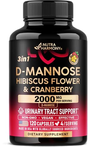 D-Mannose 2000mg with Cranberry & Hibiscus - Clinically Tested Strength for Urinary Tract Health - Supplement for Women - Bladder, Liver & Microflora Support - Made in USA - Vegan, 120 Capsules
