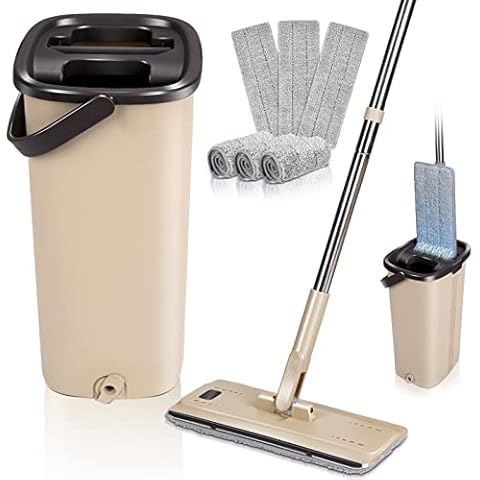 Midyb Flat Mop and Buckets Sets, Microfibre Floor Mop with 134cm Adjustable Stainless Steel Handle and 6 Reusable Pads, Easy Squeeze Mop Bucket for Cleaning Hardwood Laminate Tile Floors Cover