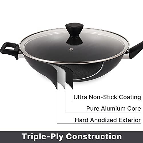 Eppmo Hard-Anodized Wok Pan, Nonstick Scratch Resistant Stir Fry Pans With Lid & Stay Cool Handle，Dishwasher Safe, 12 Inch #TOP1