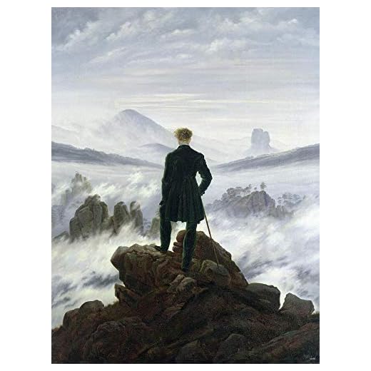 Close Up Lámina/Impresión de Arte de Caspar David Friedrich - El Caminante sobre el Mar de Nubes (60cm x 80cm) + 1 Paquete de tesa Powerstrips® (20 Tiras)