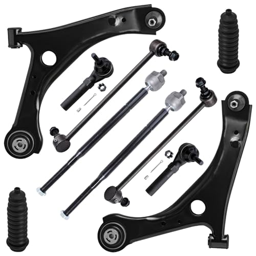 Detroit Axle - Front End 10pc Suspension Kit for 2008-2010 Dodge Grand Caravan Chrysler Town & Country, 2009-2011 Volkswagen Routan 2 Lower Control Arms 4 Tie Rods 2 Sway Bars 2 Boots Replacement