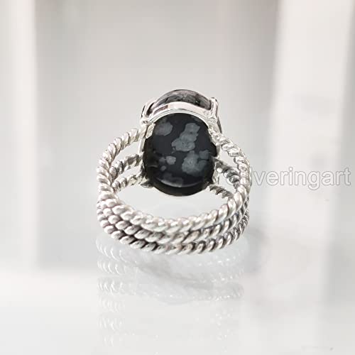 Natural Snowflake Obsidian Ring, Snowflake Obsidian Ring, Birthstone, 3 Twisted Band, 925 Sterling Silver, Womens Ring, Christmas, Thanksgiving, Handmade, Statement Jewelry, Natural Gemstone Ring #TOP5