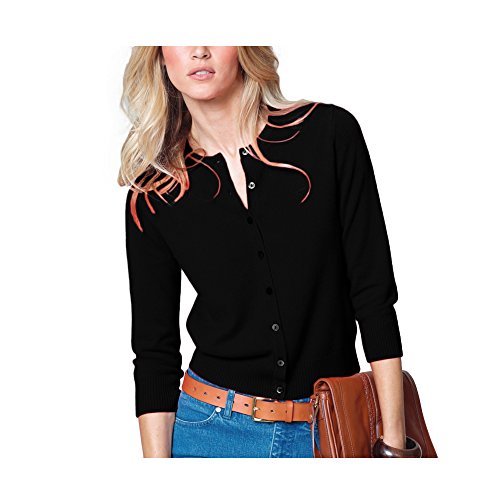 Parisbonbon Women's 100% Cashmere Crew Neck Cardigan