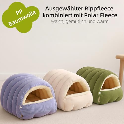 2 in 1 Warmes Katzenbett Winter 45cm, Kuschelhöhle Katze & Hundehöhle Kleine Hunde, Waschbar & Faltbar, Katzenkorb mit Dach, Plüsch Katzenschlafplatz & Versteck für Katzen mit Fellhandschuh(M)