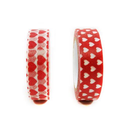 Image of Wrapables Red Hot Hearts Japanese Washi Masking Tape (Set of 2), 10M L x 15mm W