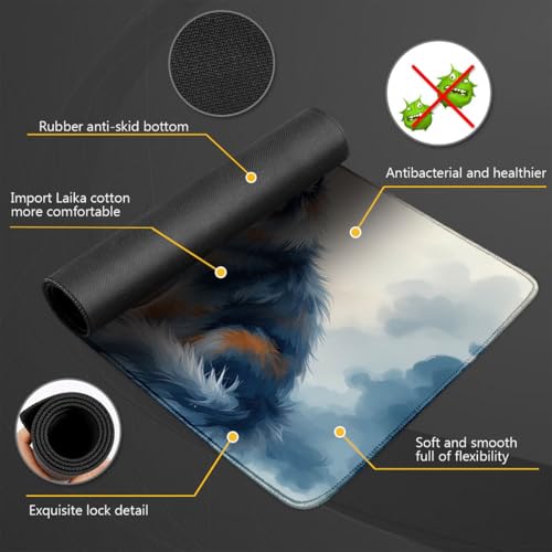 LJSPTU majestätischer Wolkenhund Tastaturpad, Gaming-Mauspad XL Wasserdichtes Gaming-Mauspad mit rutschfestem Gummi Großer Laptop-Desktop Laptop Desktop Gedruckte Kunst Ergonomisch 600 * 350 * 4mm