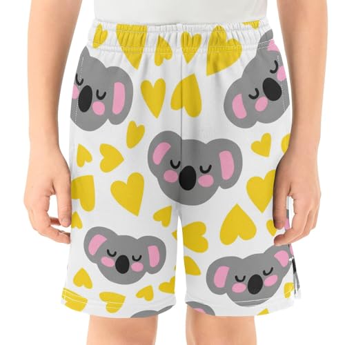 J JOYSAY Sleeping Koala Hearts Yellow Boys Athletic Shorts Kids Youth Casual Shotrs with Pockets Elastic Waistband2