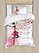 Ambesonne Butterfly Duvet Cover Set, Ballerina Cartoon Dancer Floral Branch with Floral Petals, Decorative 2 Piece Bedding Set with 1 Pillow Sham, Twin Size, Dried Rose and Pale Pink