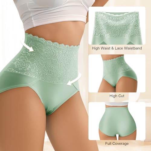 Women Tummy Control Underwear,High Waisted Lace Panties, High Cut Silky Soft Ladies Postpartum Brief Multipack3