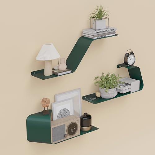 Floating Wall Shelves Set of 3, Metal Mounted Shelf with Unique D...