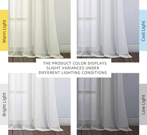 Image of NICETOWN Patio Door Sheer Curtains 96 inch Length, Ring Top Voile Textured Airy Sheer Curtains and Drapes Elegant for Bedroom /Living Room Home Decor, Beige, 54 inch Wide, 2 Panels