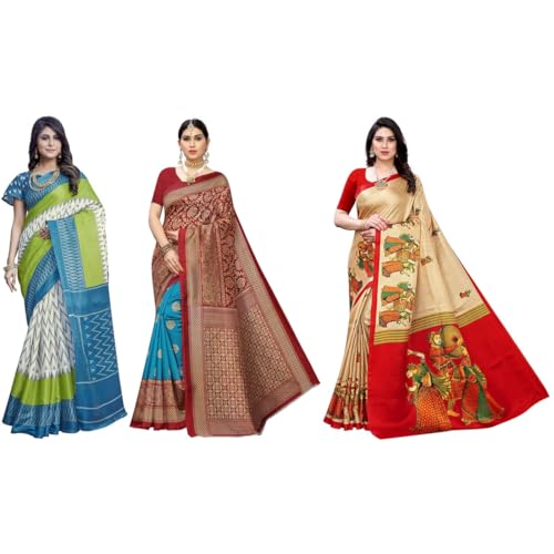 Image of Yashika Women's Sarees Women's Combo Art Silk Printed Saree With Unstitched Blouse Piece |saree for Women | saree combo | New Sari | Saree Pack Of 3