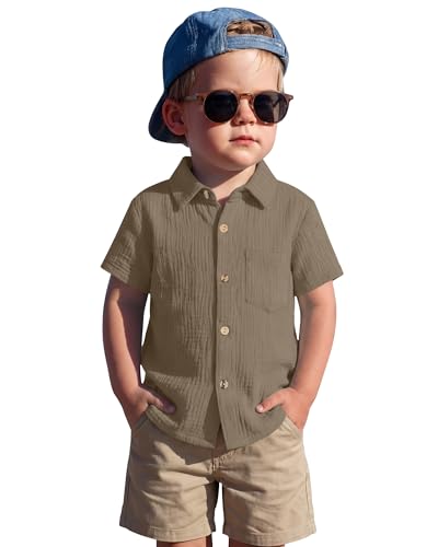 YooAurvox Toddler Baby Boys Button Cotton Shirt Mocha 5T Solid