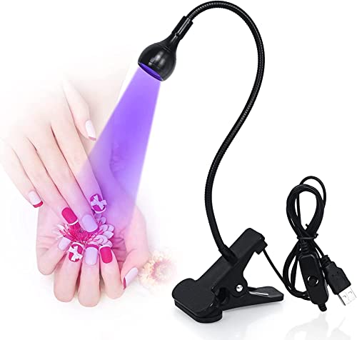 LED UV nageldroger, UV-gellamp voor gelnagellak, mini Gooseneck UV-lamp, voor het uitharden van kunsthars, USB 3 W, UV-licht, paars met clip