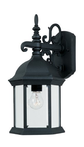 DESIGNERS FOUNTAIN Devonshire Outdoor Light Fixture, 16.5 Inch Exterior Wall Lantern Sconce for Front Door, Patio and Porch, Black, 2971-BK