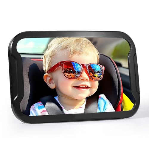 Oderra Miroir Voiture Bébé, Incassable Voiture Bébé Retroviseur, Miroir Bébé Qui Ne Tombe Pas, Miroir Bébé 360° Rotation Réglable, Accessoire Bebe Essentiel Bebe Naissance, Noir