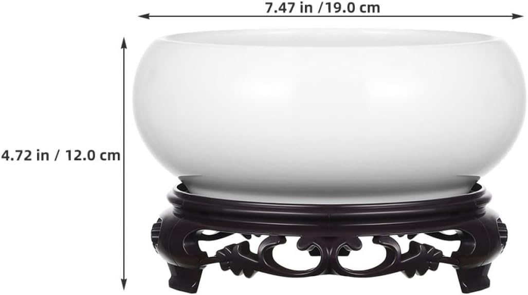 Ceramic Lotus Planter Bowl with Base 19-20cm White Oriental Hydroponic Flowerpot for Indoor Aquatic Plants Water Lily Vase Decorative Garden Pot