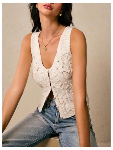 Verdusa Women's V Neck Button Down Sweater Vest Sleeveless Lightweight Tank Top Knitwear3