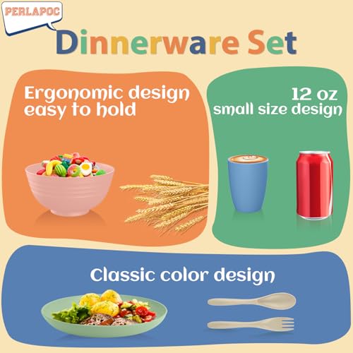 Image of Wheat Straw Dinnerware Sets 20 PCS Service for 4, Unbreakable Kitchen Plates and Bowls Sets, Microwave Dishwasher Safe Dish Set, Outdoor Camping, RV, Apartment Essentials - Colorful
